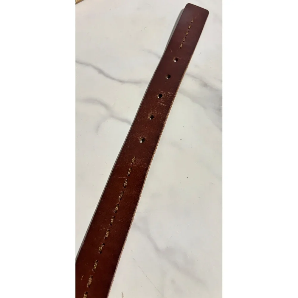 Fossil Mens Brown Leather Whipstitch Belt Brass Buckle Size 36-40